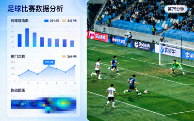 足球数据分析图表与比赛画面